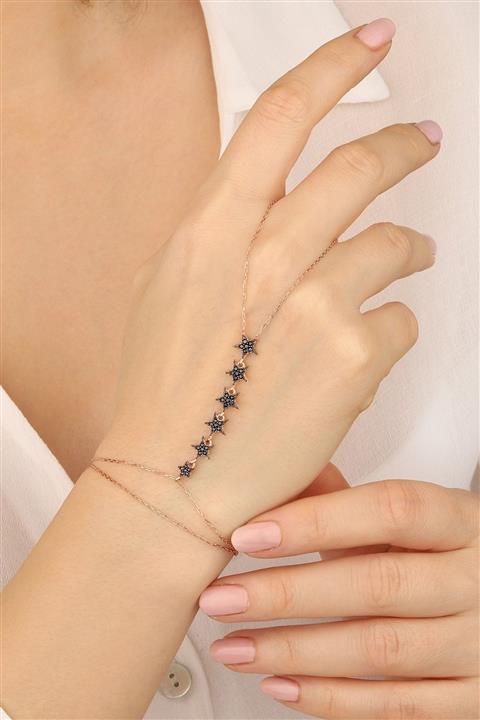 Mistik Silver Kadın Gümüş Siyah Taşlı Sıralı Yıldızlı Şahmeran