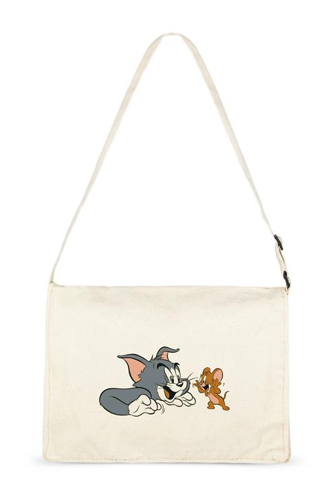 Bagg Kadın Bej Tom Jerry Baskılı Bez Çanta