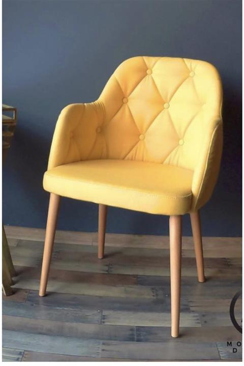 modelsa design Kapitone Mini Kollu Berjer Sarı Keçe Kumaş Özel Döşemeli