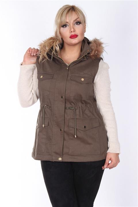 RMG İçi Kürklü Kapüşonlu Haki Yelek