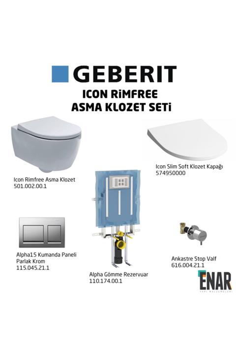 Geberit Icon Rimfree Alpha15 Soft Slim Klozet Seti,parlak Krom