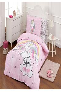 Özdilek Pembe Unicorn Tek Kişilik Çarşafı Lastikli Uyku Seti