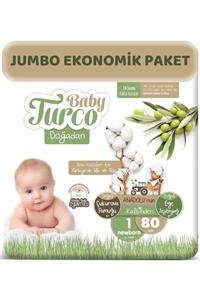 Baby Turco Bebek Bezi Doğadan Beden:1 (2-5kg) Yeni Doğan 80 Adet Jumbo Ekonomik Pk