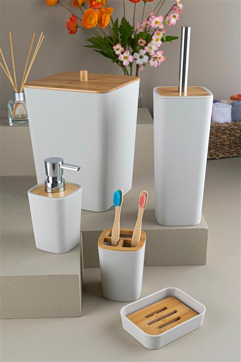 HOMENIVA Mostar Bambu 5’li Banyo Seti Krem Renk