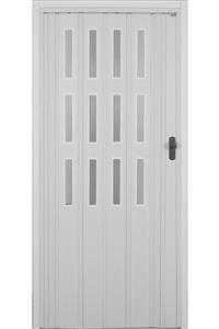 DEKORAKS 3 Sıra Camlı Akordeon Kapı, Beyaz Düz Renkli, 87x215 cm