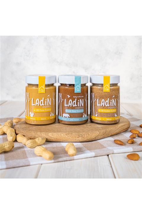 Ladin Organics %100 Fıstık Ezmesi, %100 Badem Ezmesi, Klasik Elma Kreması(3LÜ SET/KATKISIZ, ŞEKERSİZ)
