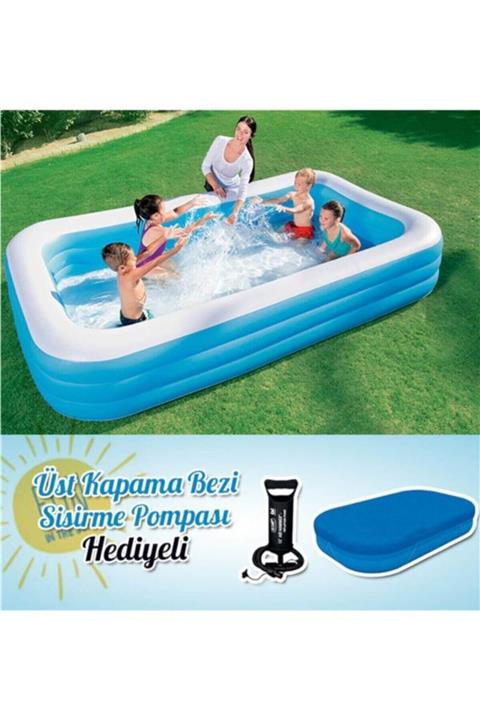 BESTWAY Şişme Havuz Aile Havuzu 305cm X 183cm X 56cm + Üst Kapama Bezi + Şişirme Pompası Hediyeli