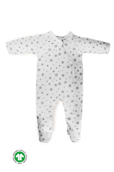 MiniMundoOrganic Erkek Bebek Yıldız Desenli Kısa Kollu Pamuklu Çıtçıtlı Tulum W0901A221AU