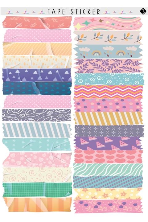 colortouch Tape Sticker , Bant Sticker Model 3 , 58 Adet ( 2 Sayfa , Boyut A5 )