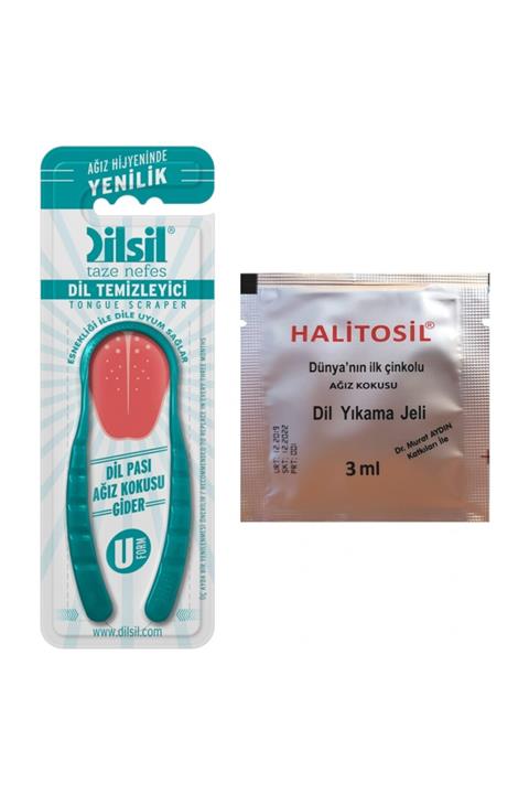 Dilsil Turkuaz Renk Ağız Kokusu Önleyici Dil Temizleyici Sıyırıcı - Kaşık + Halitosil Dil Temizleme Jeli
