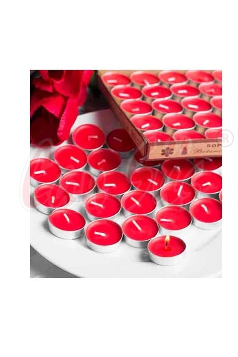Mbois Mini Yuvarlak Mum 50 Adet - Kırmızı
