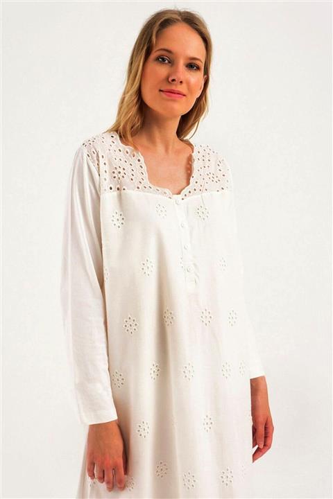 Magic Form Kadın Ekru Pamuklu Gecelik Sabahlık Takımı