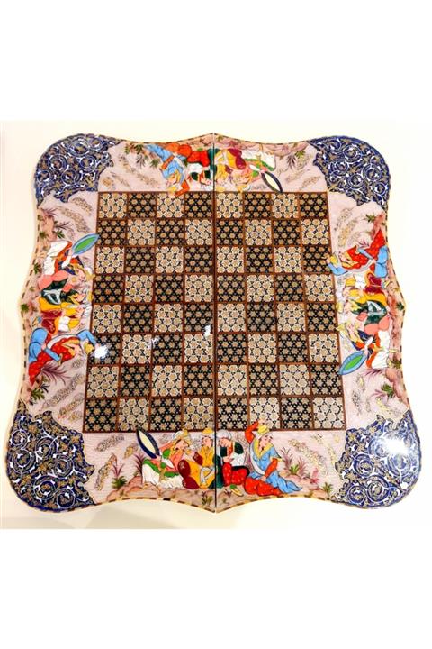 ebrişem İran’ın El Işlemesi Minyatur Hatem Tavla ve Satranç  60 X 60 cm