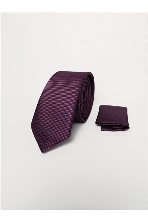 AGUSTİNİ Mor Armürlü Kravat Mendil Set