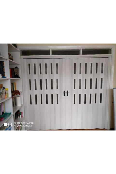 SARPAŞ Katlanır Akordeon Akordiyon Çift Açılım Kapı 192 X 235 Camlı Beyaz 12 Mm