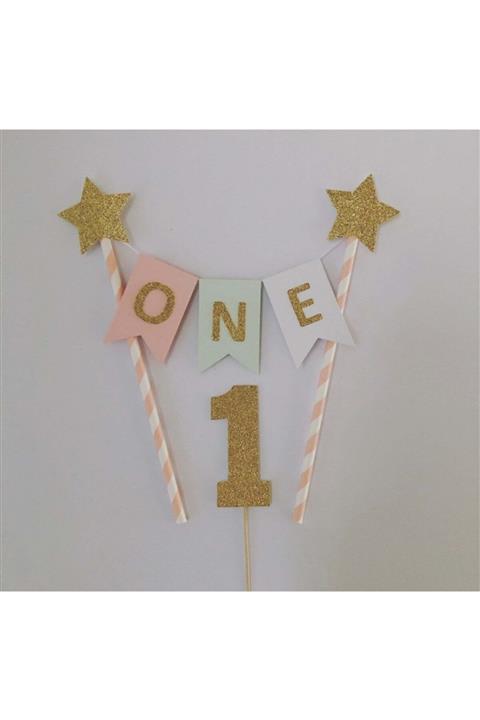 Colorofstory Pembe ,gold Pasta Dekoru Ve 1 Rakamı