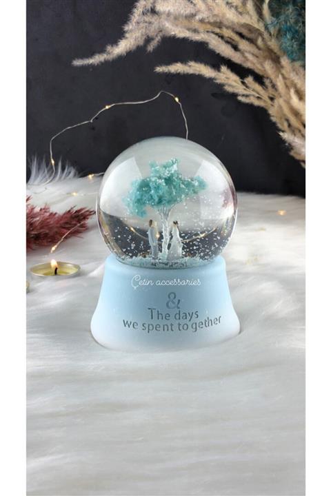 ÇETİN ACCESSORİES Hayat Ağacı Tasarımlı Romantik Çift Büyük Boy Otomatik Kar Üflemeli Müzikli Işıklı Kar Küresi