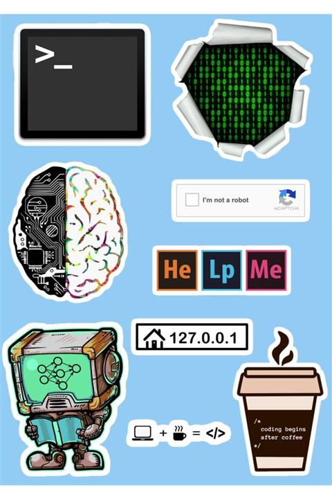 SilverStickers Software Yazılım Temalı Laptop Notebook Kask Çanta Sticker Etiket Seti