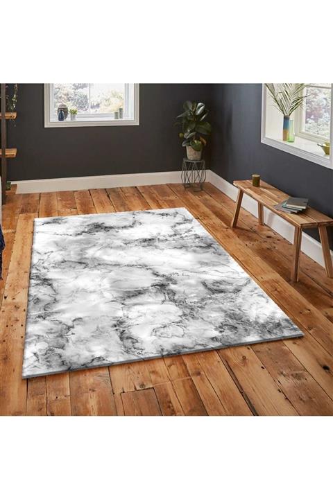 Sermod Gri Mermer Desenli Kaymaz Süngerli Halı Örtüsü