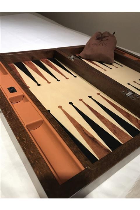 AERIS DESIGN Masif Ahşap İthal Deri Kaplı Çantalı Sayaçlı Exclusıve Tavla