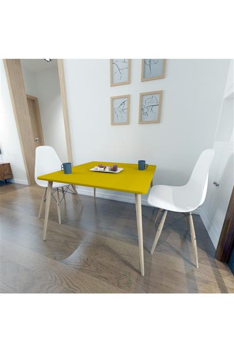 webkapinda Sarı Mutfak Masası Ahşap Ayak Yemek Masası Balkon Masası  90x90
