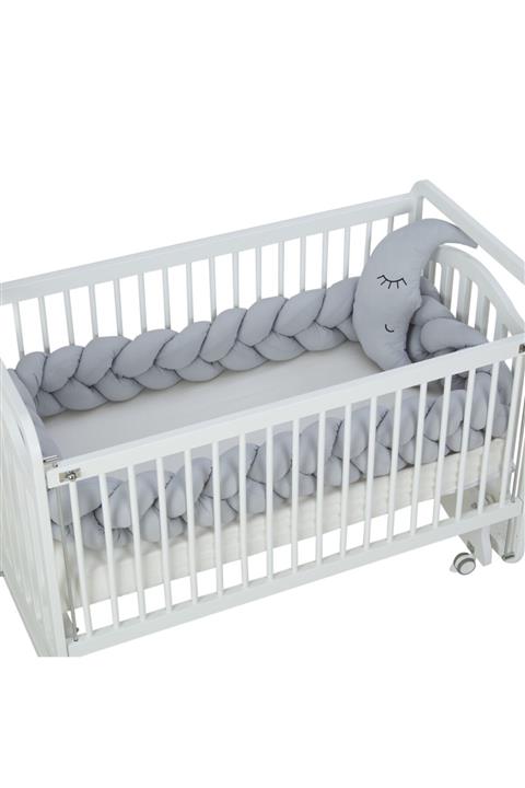 G&G baby Gri Beşik Üçlü Örgülü Yan Koruma Dekoratif Yastık Hediyeli