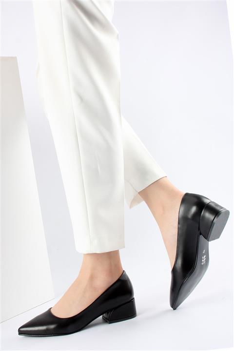 FORS SHOES Siyah Cilt Topuklu Ayakkabı 3 Cm