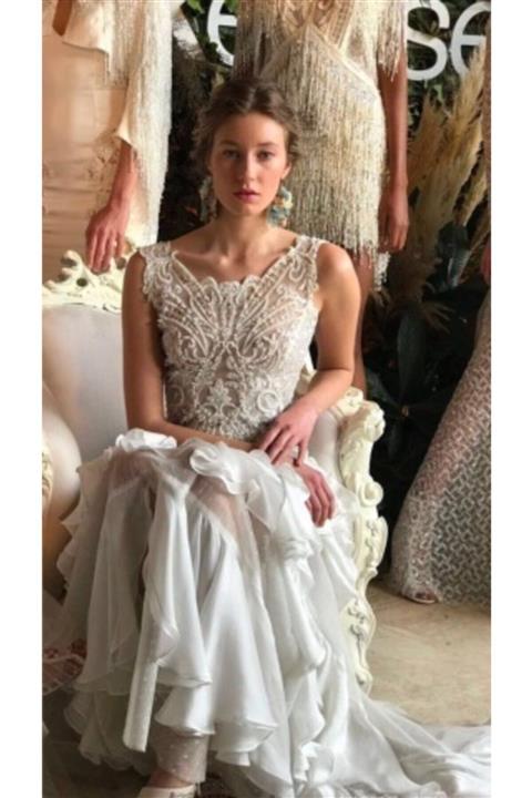 DCEY Kadın Beyaz Kapalı Yaka Gelinlik