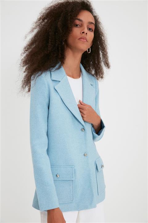 TRENDYOLMİLLA Mavi Cep Detaylı Ceket TWOAW22CE0311