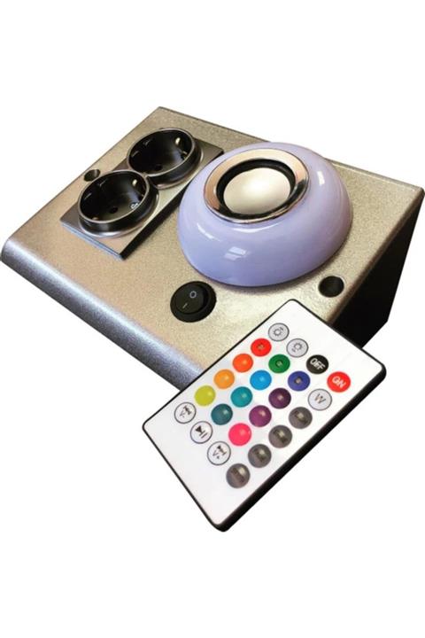 TEKNOLOJİ ELEKTRİK - Füme - Tezgah Altı 2'li Priz - Kumandalı Rgb Led Ve Bluetooth Bağlantılı Hoparlörlü Armatür
