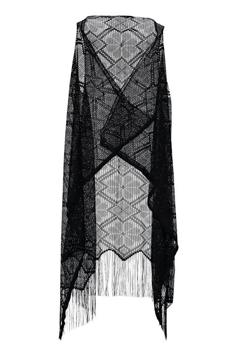 Collezione Siyah Etek Ucu Püsküllü Kolsuz Kadın Pareo