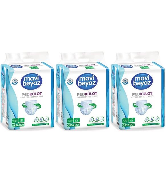 Mavi beyaz Ped Emici Külot Hasta Bezi Medium Orta 90 Adet