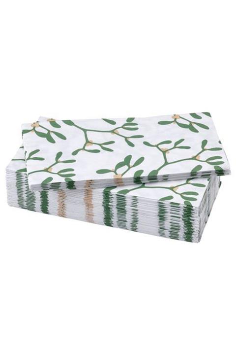 IKEA Vınter 2021 30 Adet Desenli Peçete Beyaz Yeşil 38x38 Cm