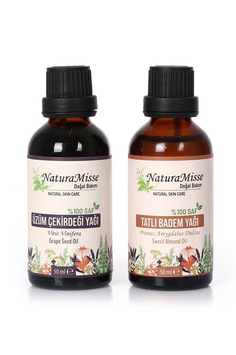 Naturamisse Saf Üzüm Çekirdeği Yağı 50 ml - Tatlı Badem Yağı 50 ml (2X50 ML) % 100 Saf Ve Soğuk Sıkım