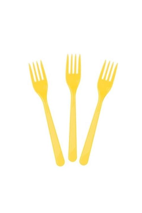 HİLALSHOP Parti Aksesuar Sarı Renk Lüks Plastik Çatal 25 Adet