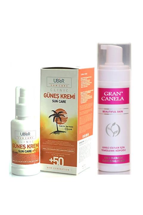 Uber Clinic Çil Ve Leke Karşıtı Güneş Kremi Spf50+ 100ml + Gran Canela Lekeli Cilt Köpük 200ml