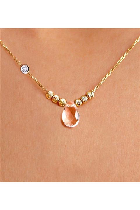 Demas Gold Pırlanta 14 Ayar Altın Dorika Kristal Taşlı Kolye