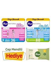 Sleepy Natural Slim Gece Hijyenik Ped 36'Lı Günlük Ped Normal 80'Li - Cep Mendili Hediyeli