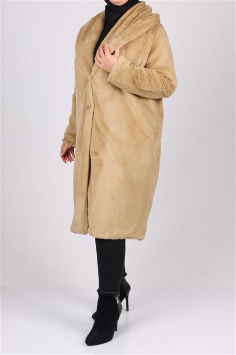 Eslina 3225 Büyük Beden Rabbit Astarlı Ceket - Bej