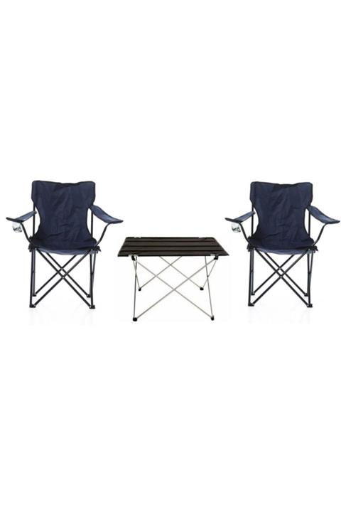Trend Maison Lacivert Katlanabilir Kamp Sandalyesi ve Portatif Sehpa Takımı 2 Adet