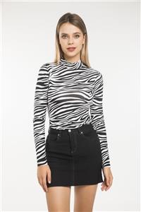 ladyzey Kadın Yarım Balıkçı Siyah Zebra Desenli Body