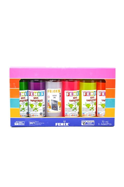 Fenix Slime Jeli Ve Boraks 5 Renk Slime Jeli + 70ml Sıvı Boraks Seti Slaym Malzemesi