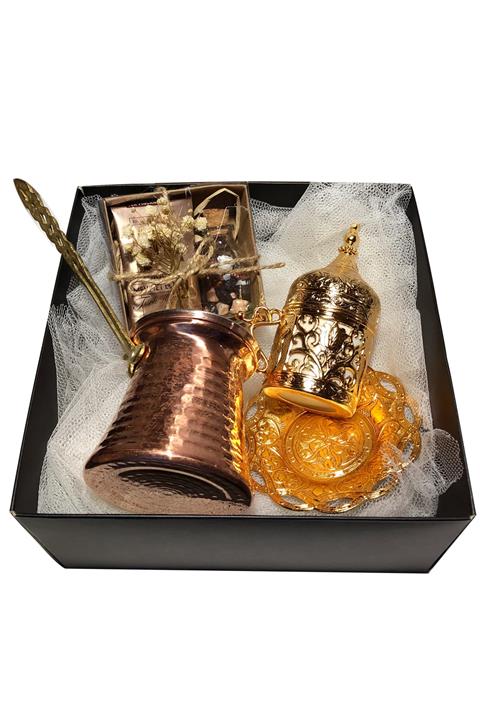 Miray hediyelik Bakır Döküm Altın Renk Fincan & Cezve Takımı