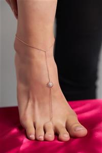 Ninova Silver Ninova Güneş Model Zirkon Taşlı Rose Kaplama Gümüş Ayak Şahmeranı