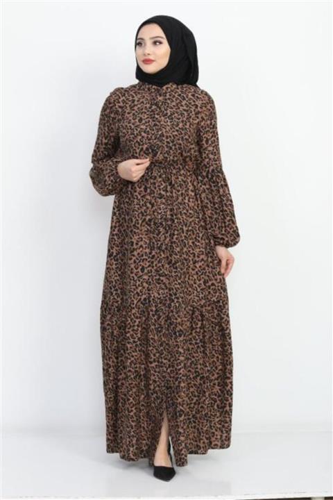 Talia Kadın Leopar Desenli Tesettür Elbise