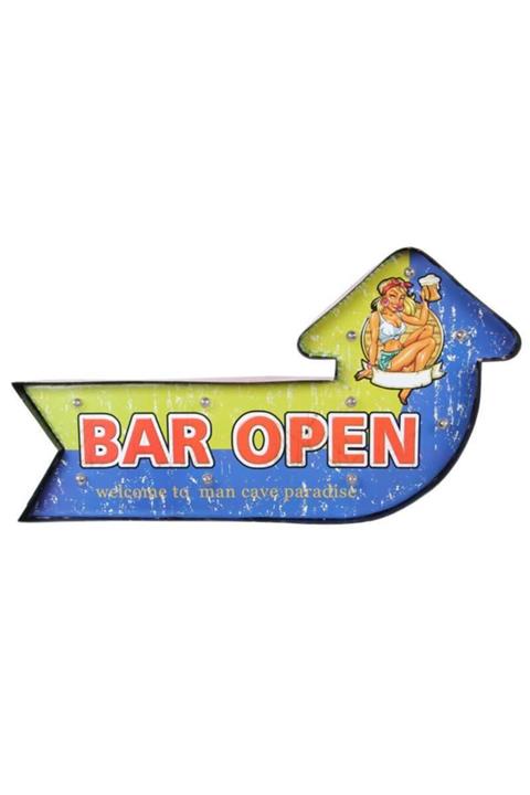 ASVASHOP Bar Open Temalı Ledli Bar Tabelası Pano Vintage Led Ampülü