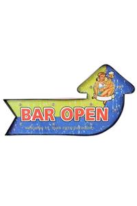 ASVASHOP Bar Open Temalı Ledli Bar Tabelası Pano Vintage Led Ampülü