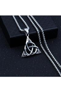 northstarshop Kelt Üçgeni Triquetra Üçlü Düğüm Trinity Knot & Kare Zincir Çelik Kolye