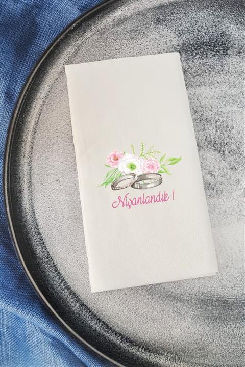 PEKSHOP Sunum Peçetesi Nişanlandık Yüzüklü Çiçekli Konuşan Kağıt Peçete