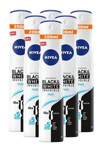 Nivea Kadın Black White Invisible Pure Deodorant 6x200 ml